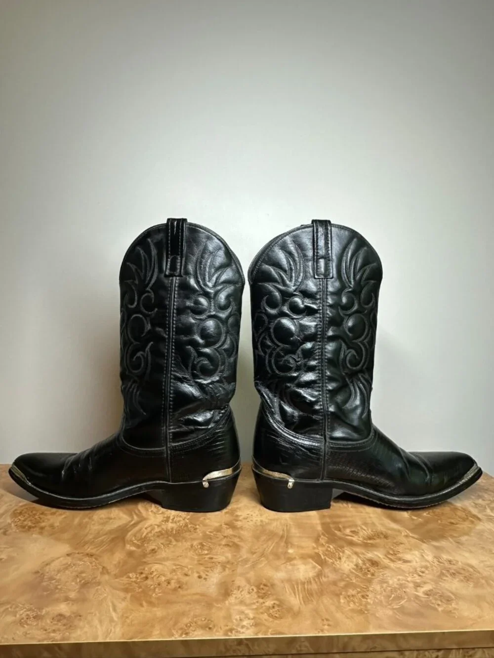 Laredo Black Lizard Print Western Cowboy Boots Silver Toe Men's 11D